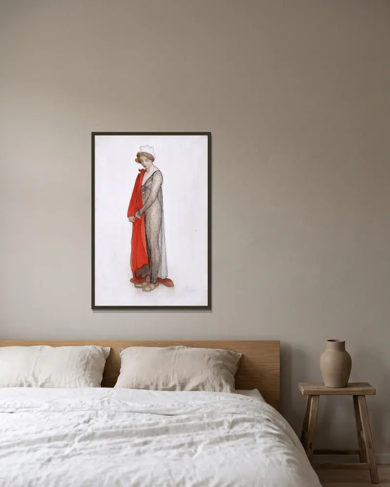 Rött och svart av Carl Larsson inramad på en vägg