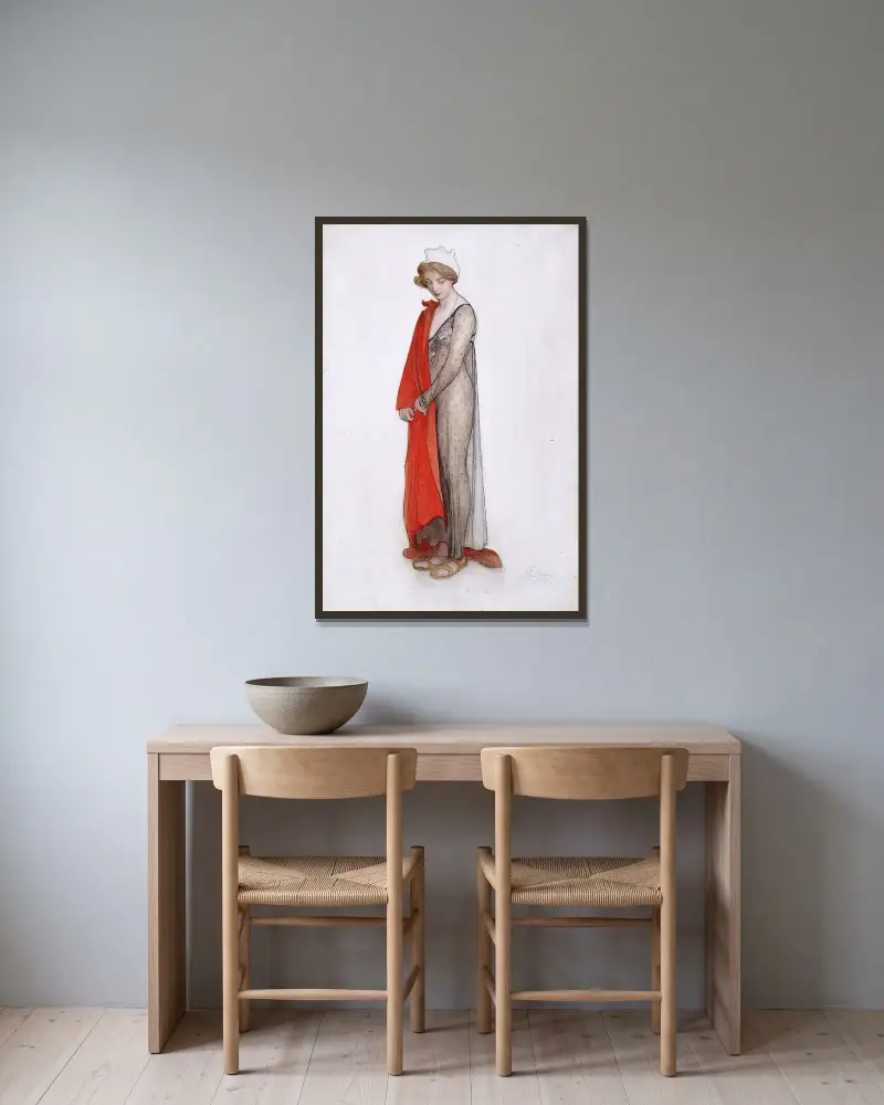 Rött och svart av Carl Larsson inramad på en vägg