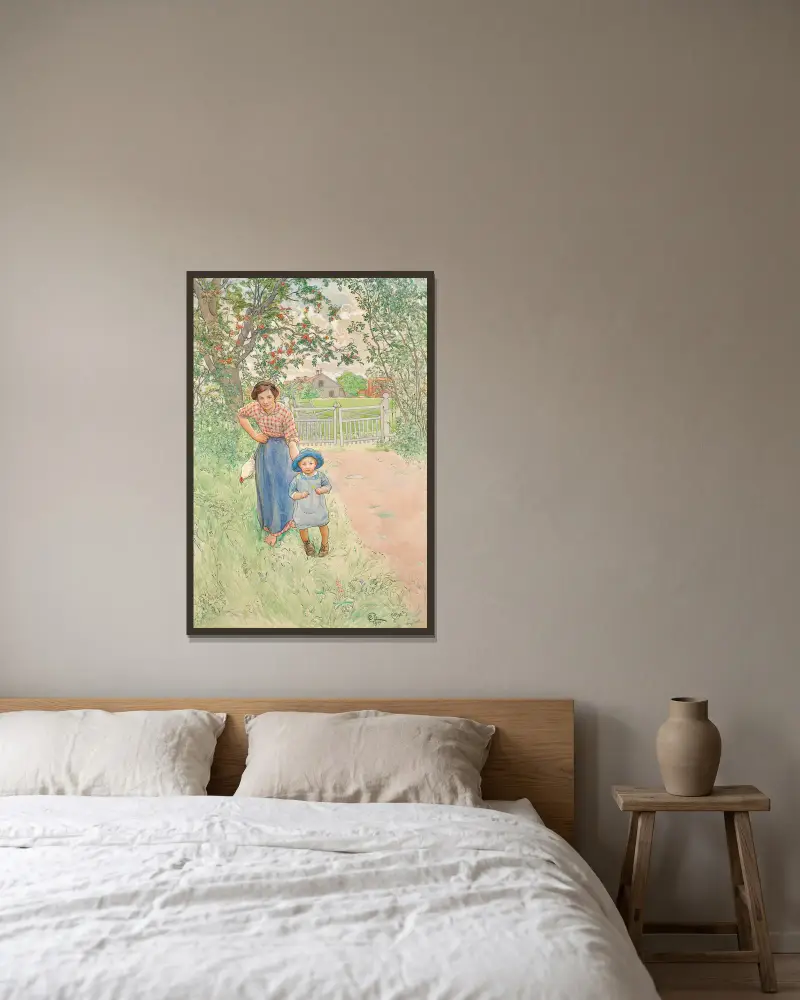 Säg hej till gentlemannen! av Carl Larsson inramad på en vägg