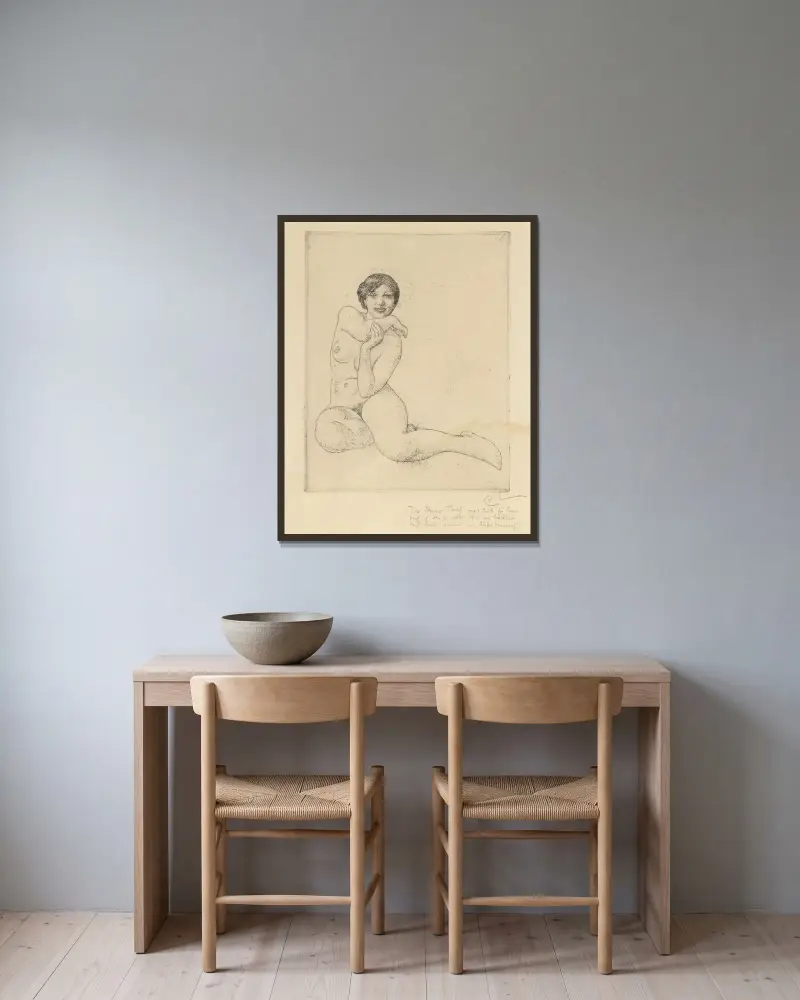 Sittande modell av Carl Larsson inramad på en vägg