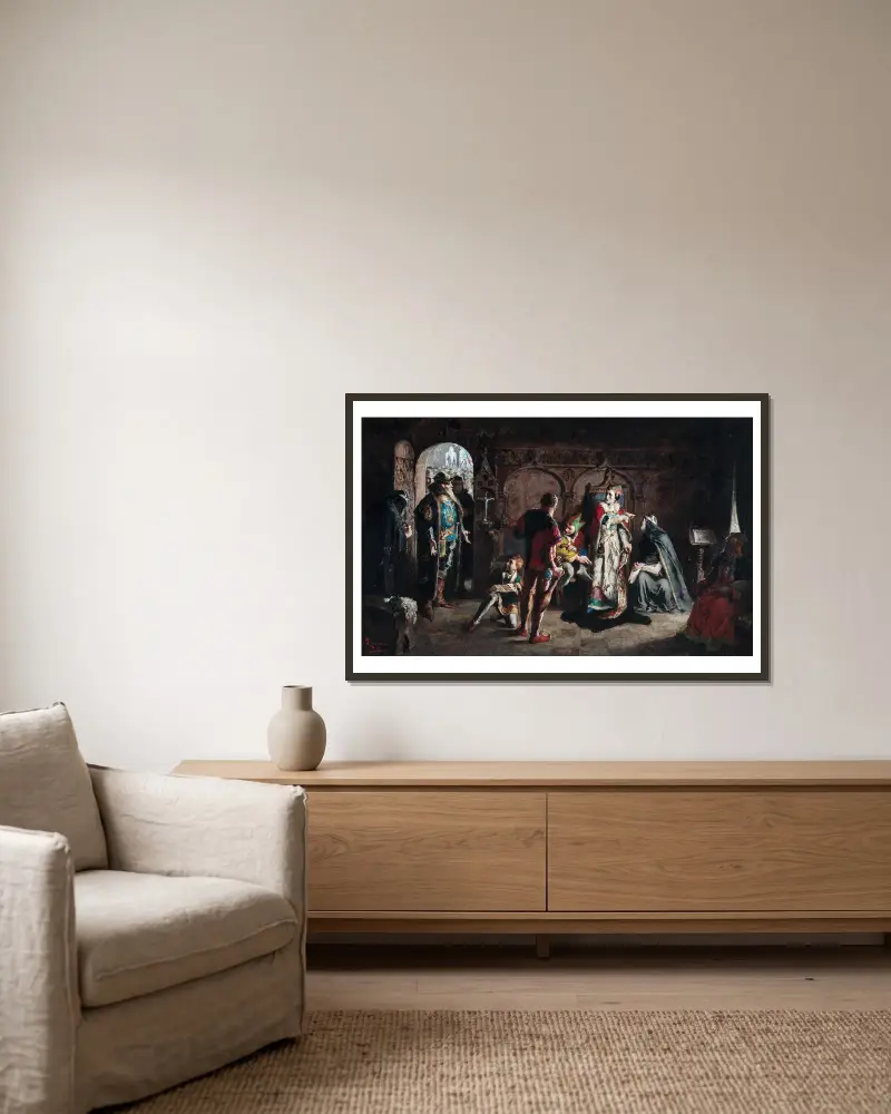 Sten Sture den äldre befriar den fångna danska drottningen Kristina från Vadstena kloster av Carl Larsson inramad på en vägg