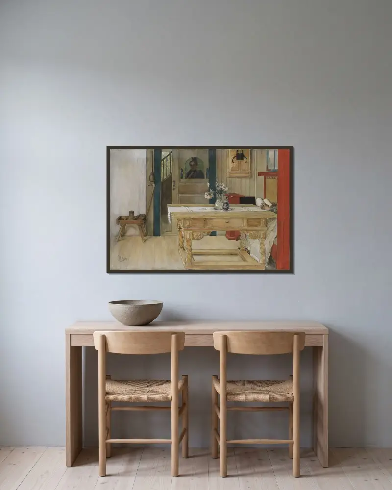 Söndagsvila av Carl Larsson inramad på en vägg