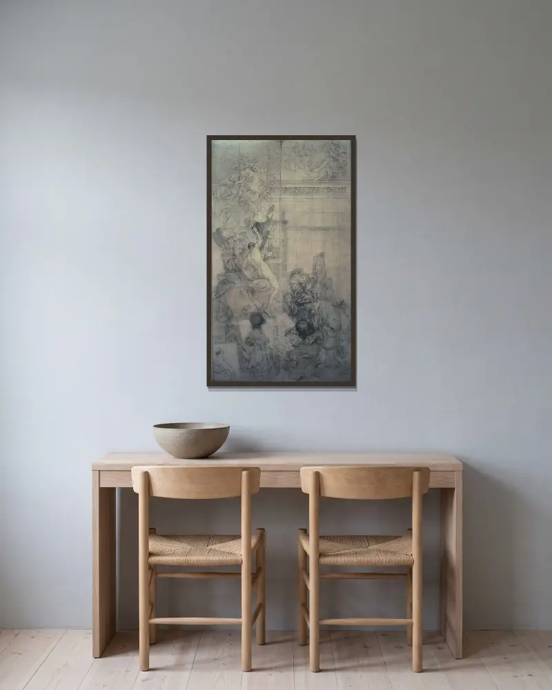 Konstakademien; Taravals teckningsskola av Carl Larsson inramad på en vägg
