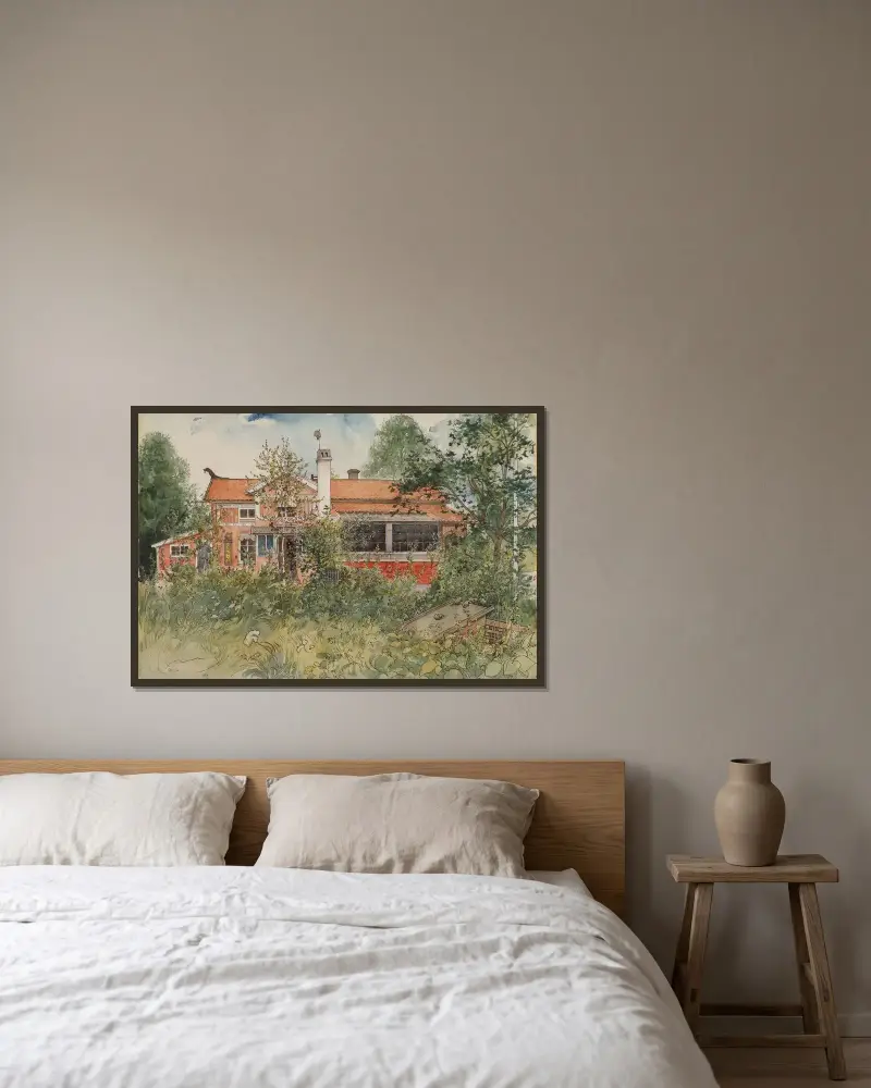 The Cottage von Carl Larsson gerahmt an einer Wand
