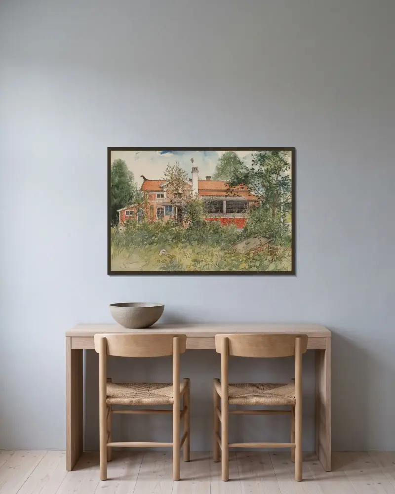 The Cottage von Carl Larsson gerahmt an einer Wand