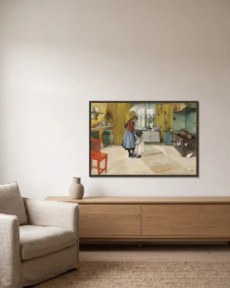 Köket av Carl Larsson inramad på en vägg