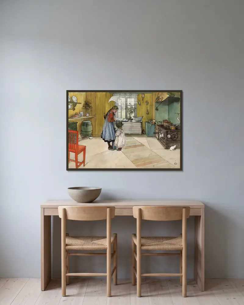 Köket av Carl Larsson inramad på en vägg
