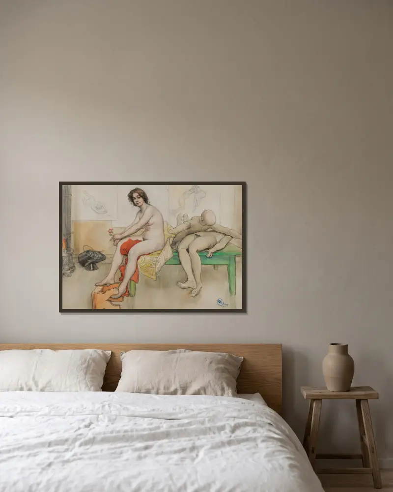 Modellen och mannekängerna av Carl Larsson inramad på en vägg