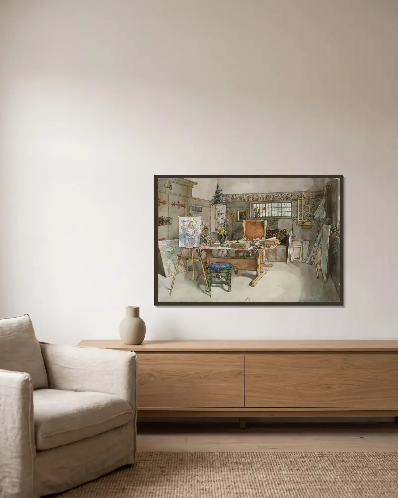 The Studio – Nr. 2 von Carl Larsson gerahmt an einer Wand