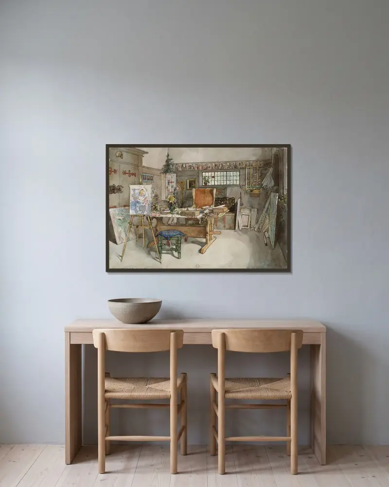 The Studio – Nr. 2 von Carl Larsson gerahmt an einer Wand