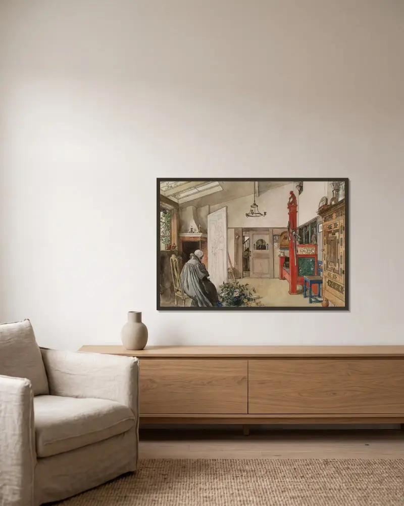 Ateljén – nr 1 av Carl Larsson inramad på en vägg
