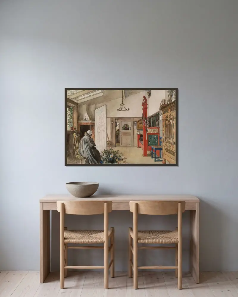 Ateljén – nr 1 av Carl Larsson inramad på en vägg
