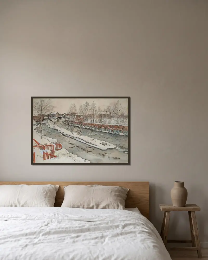 Dřevěná skluzavka. Zimní scéna, Carl Larsson v rámu na stěně