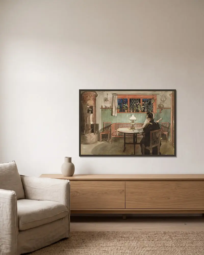 Když děti šly spát, Carl Larsson v rámu na stěně