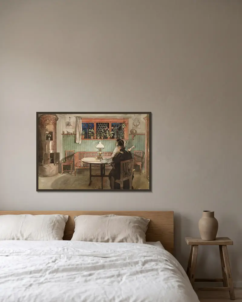 Když děti šly spát, Carl Larsson v rámu na stěně