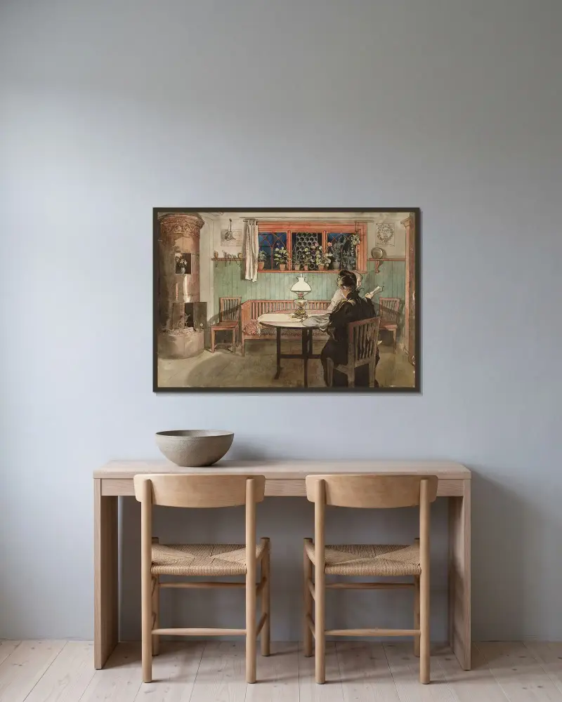 Když děti šly spát, Carl Larsson v rámu na stěně