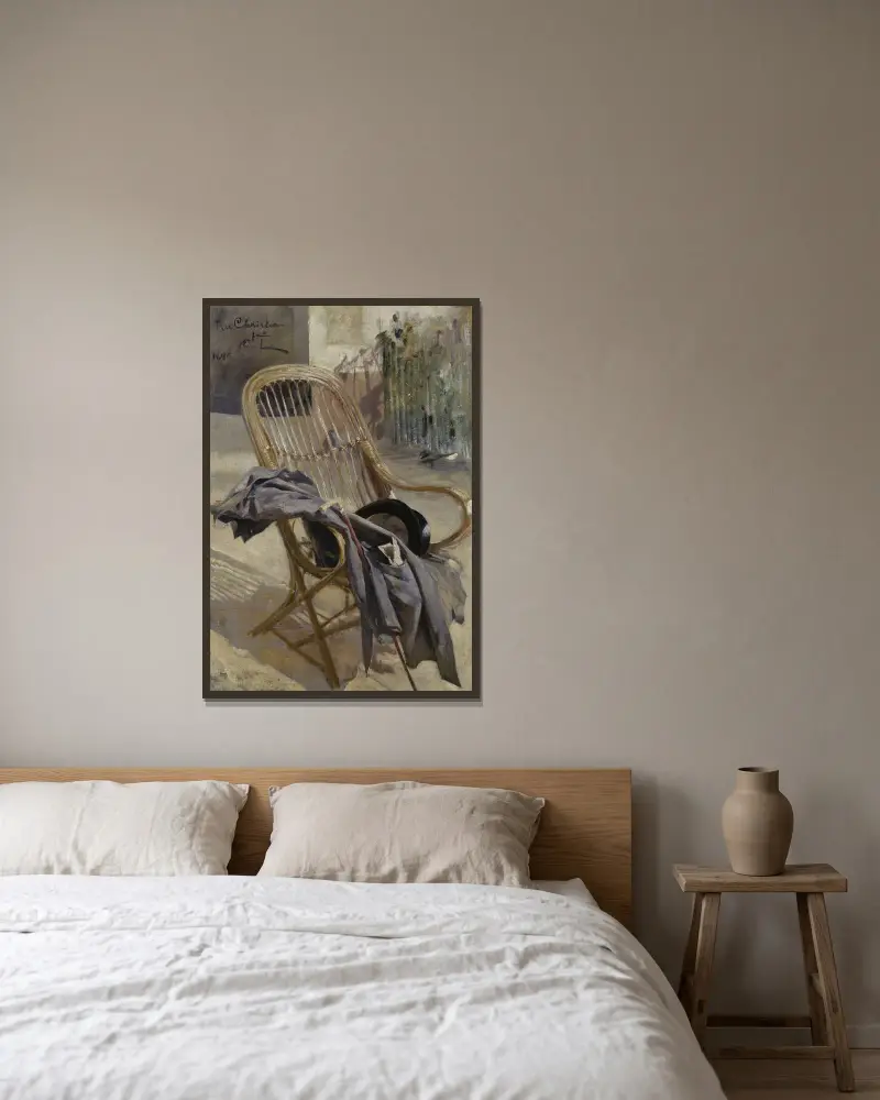 Rottingstol. Studie för Modern konst av Carl Larsson inramad på en vägg