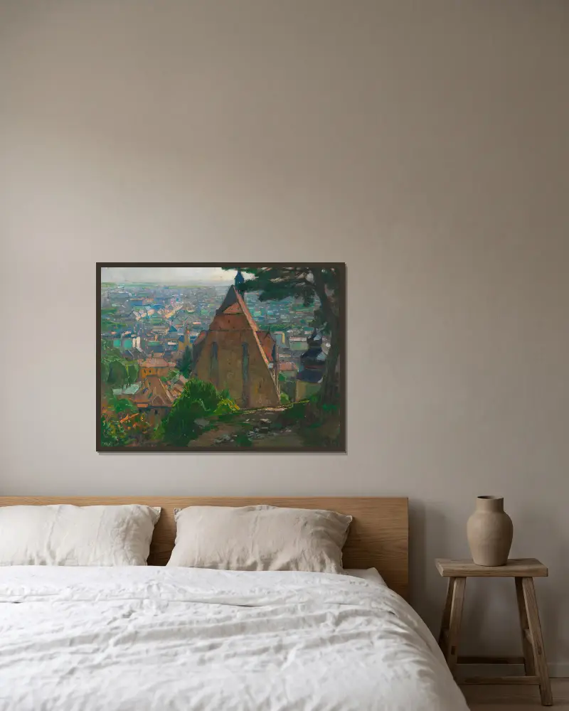 Blick auf Mödling von Carl Moll gerahmt an einer Wand