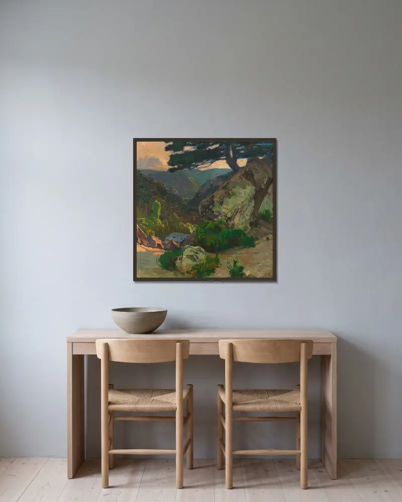 Vy mot Klausen vid Mödling av Carl Moll inramad på en vägg