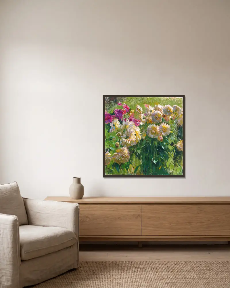 Dahlias av Carl Moll inramad på en vägg