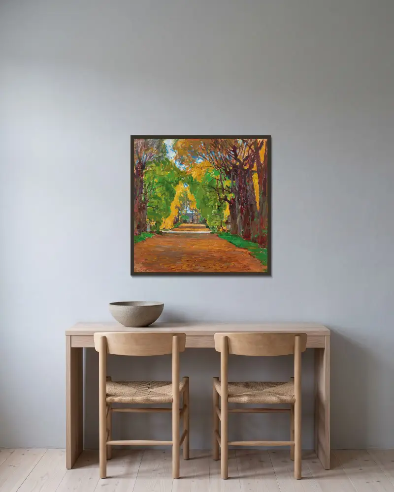 Motyw z parku zamkowego w Jevišovicach, Carl Moll w ramie na ścianie