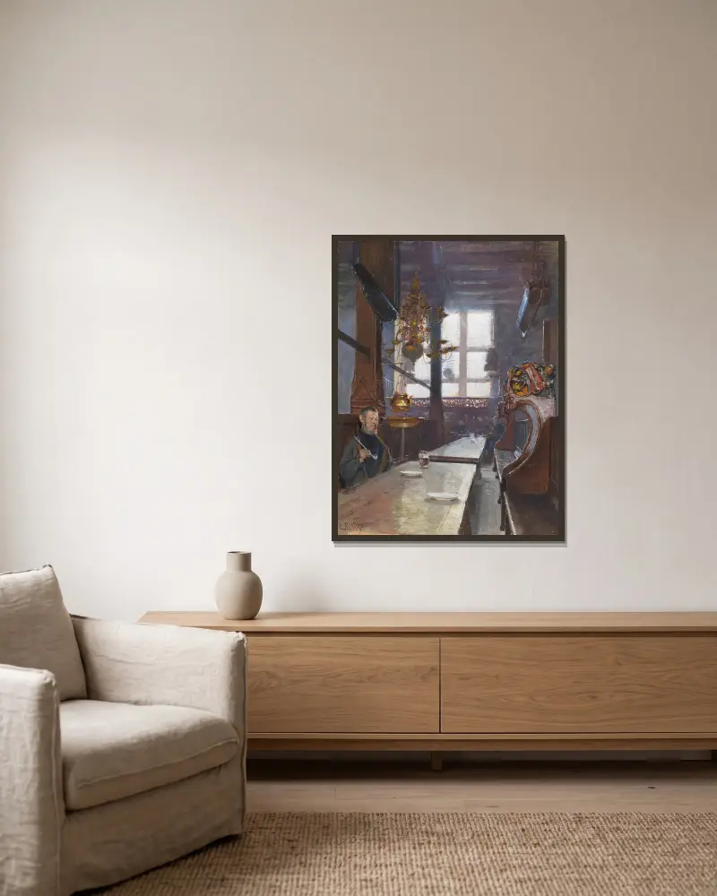 Schifferhaus i Lübeck av Carl Moll inramad på en vägg