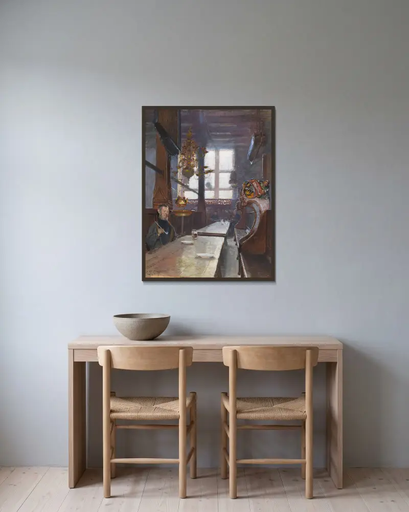 Schifferhaus i Lübeck av Carl Moll inramad på en vägg