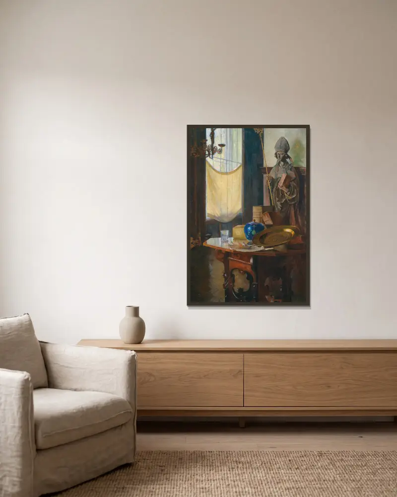 Blick ins Atelier von Carl Moll gerahmt an einer Wand