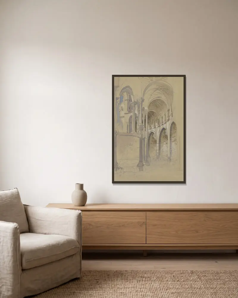 Kloster Heisterbach im Siebengebirge, Ruine des Chorabschlusses von Carl Morgenstern gerahmt an einer Wand