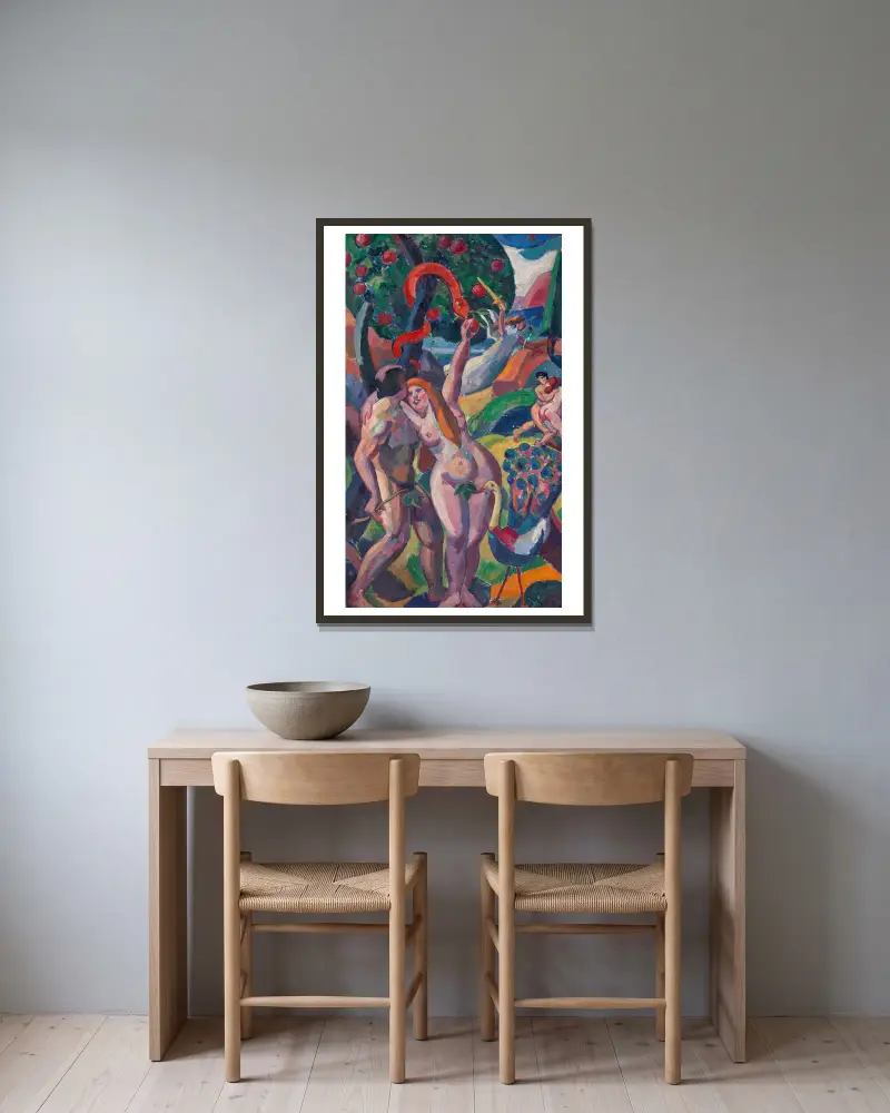 Adam und Eva von Carl Newman gerahmt an einer Wand