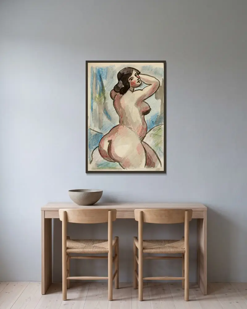 Female Nude 3 av Carl Newman inramad på en vägg