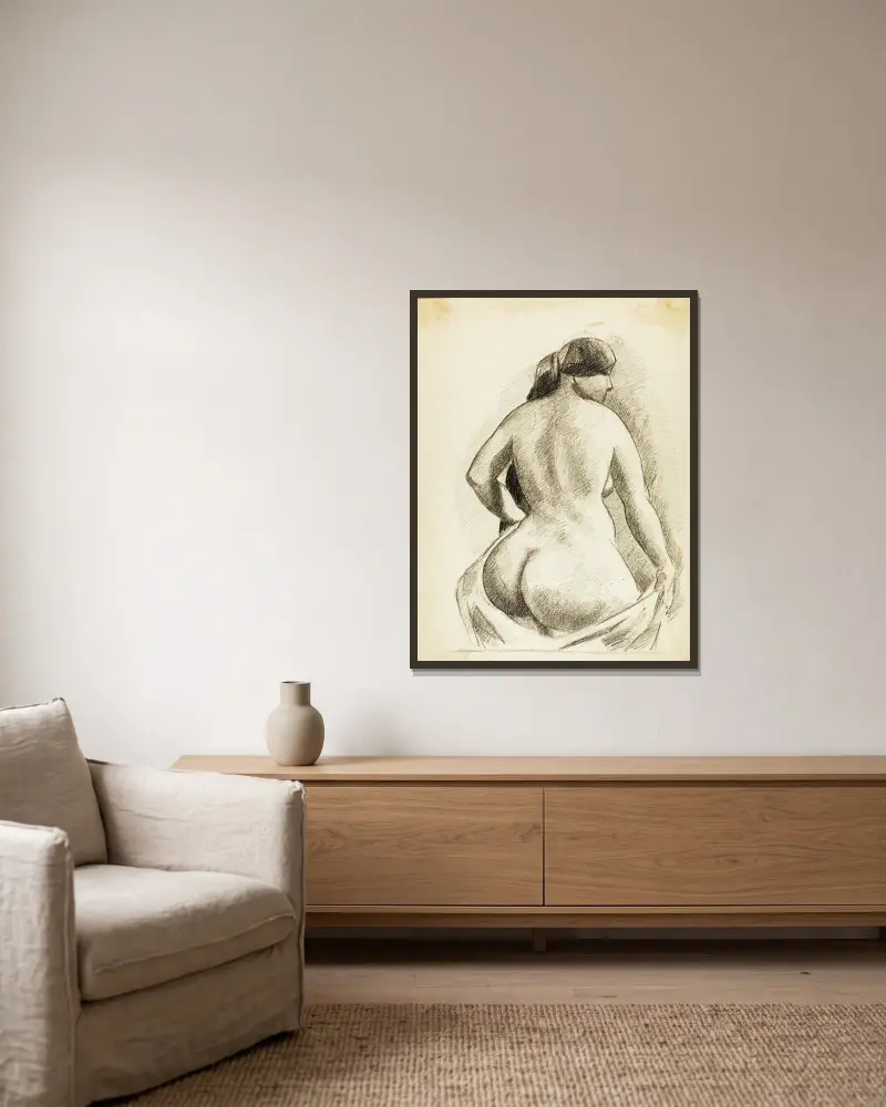 Weibliche Aktstudie II von Carl Newman gerahmt an einer Wand