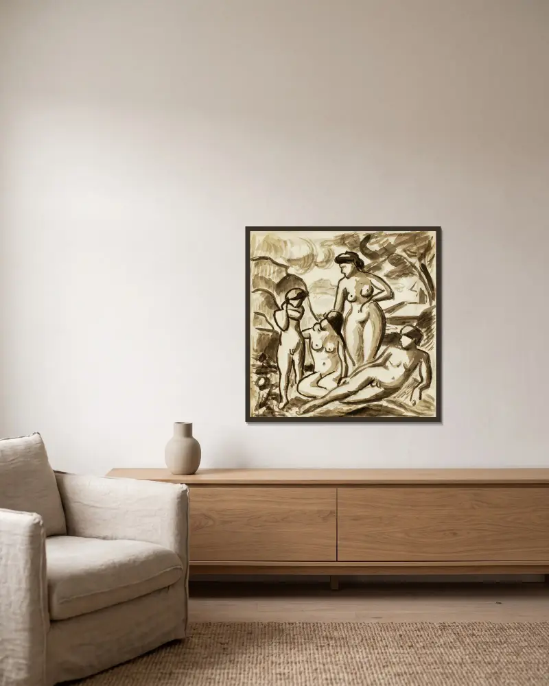 Gruppe von Akten von Carl Newman gerahmt an einer Wand