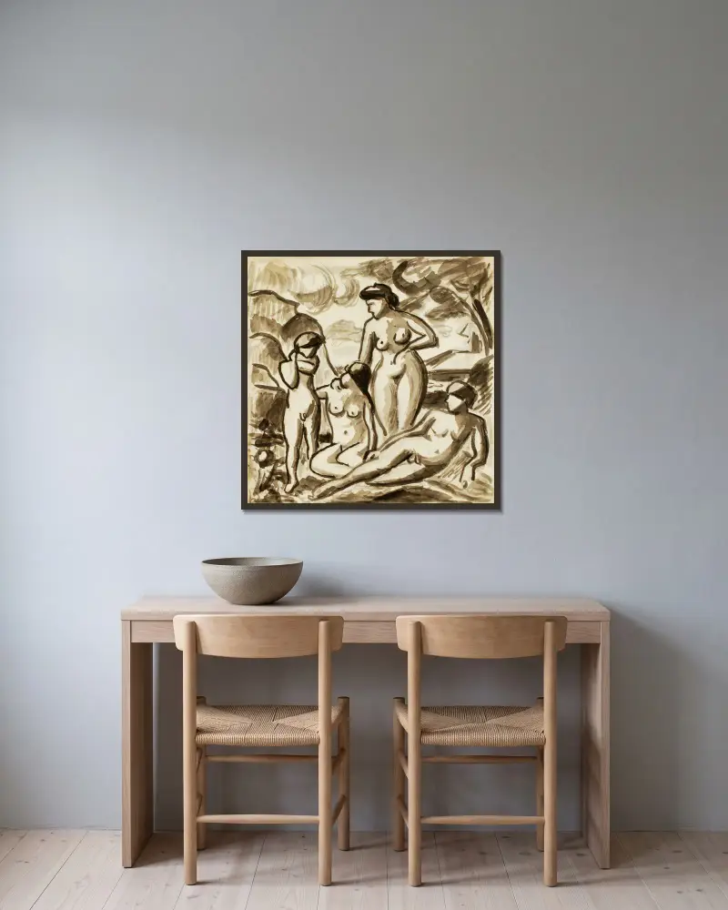 Gruppe von Akten von Carl Newman gerahmt an einer Wand