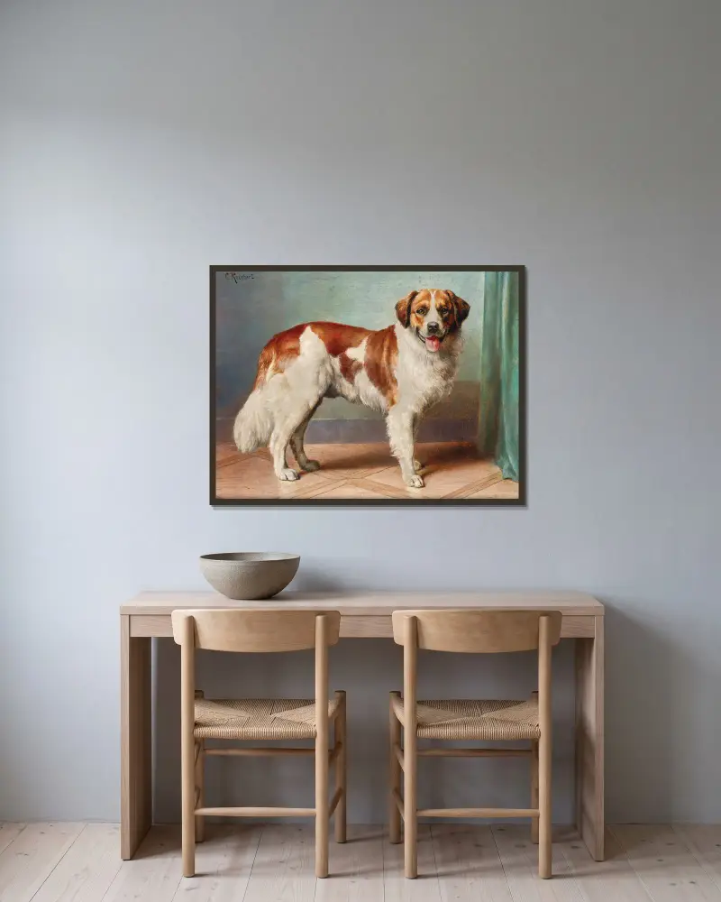 A St Bernard av Carl Reichert inramad på en vägg