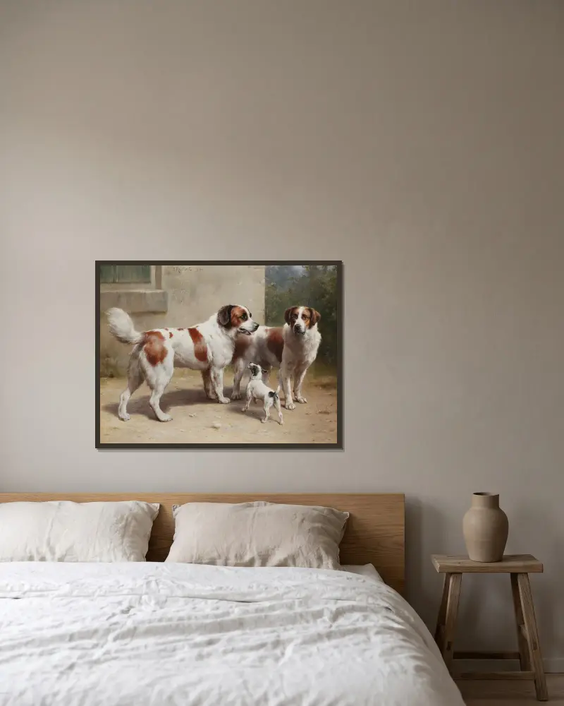 Drei Hunde von Carl Reichert gerahmt an einer Wand
