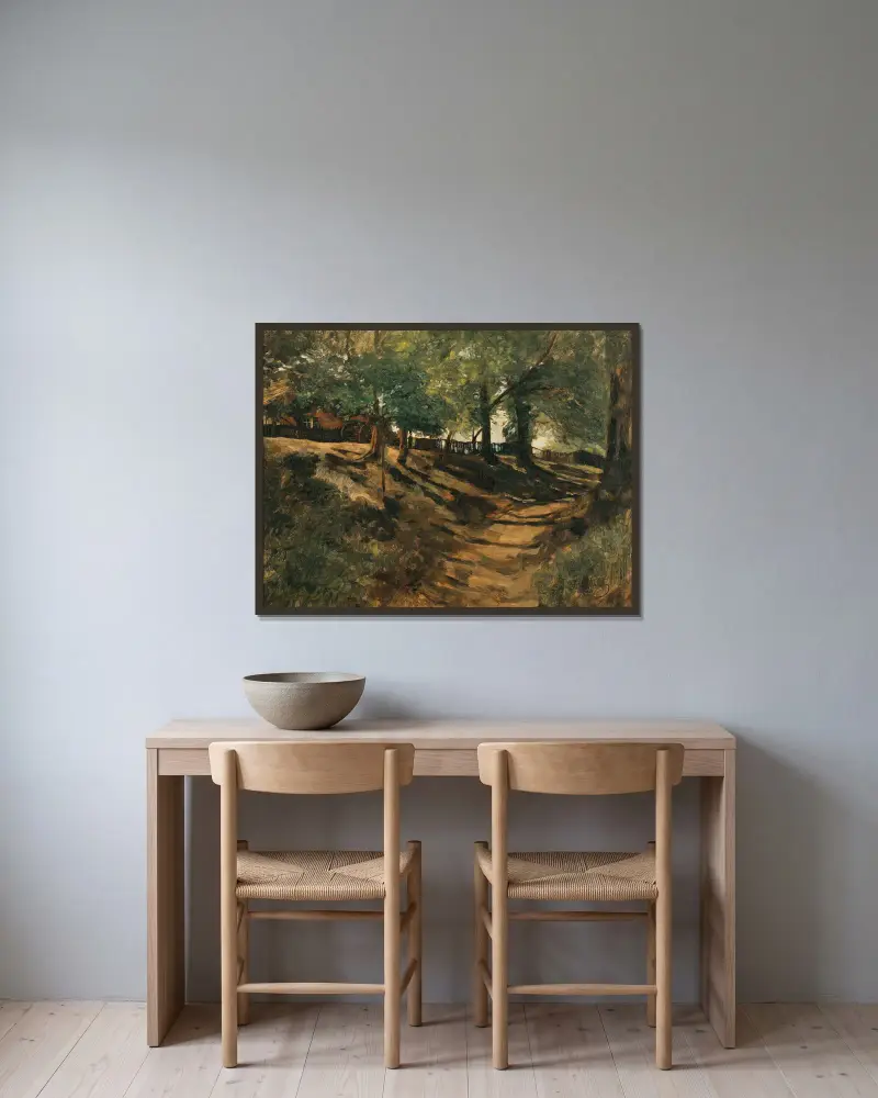 Ein Bauernhof an einer Landstraße von Carl Schuch gerahmt an einer Wand