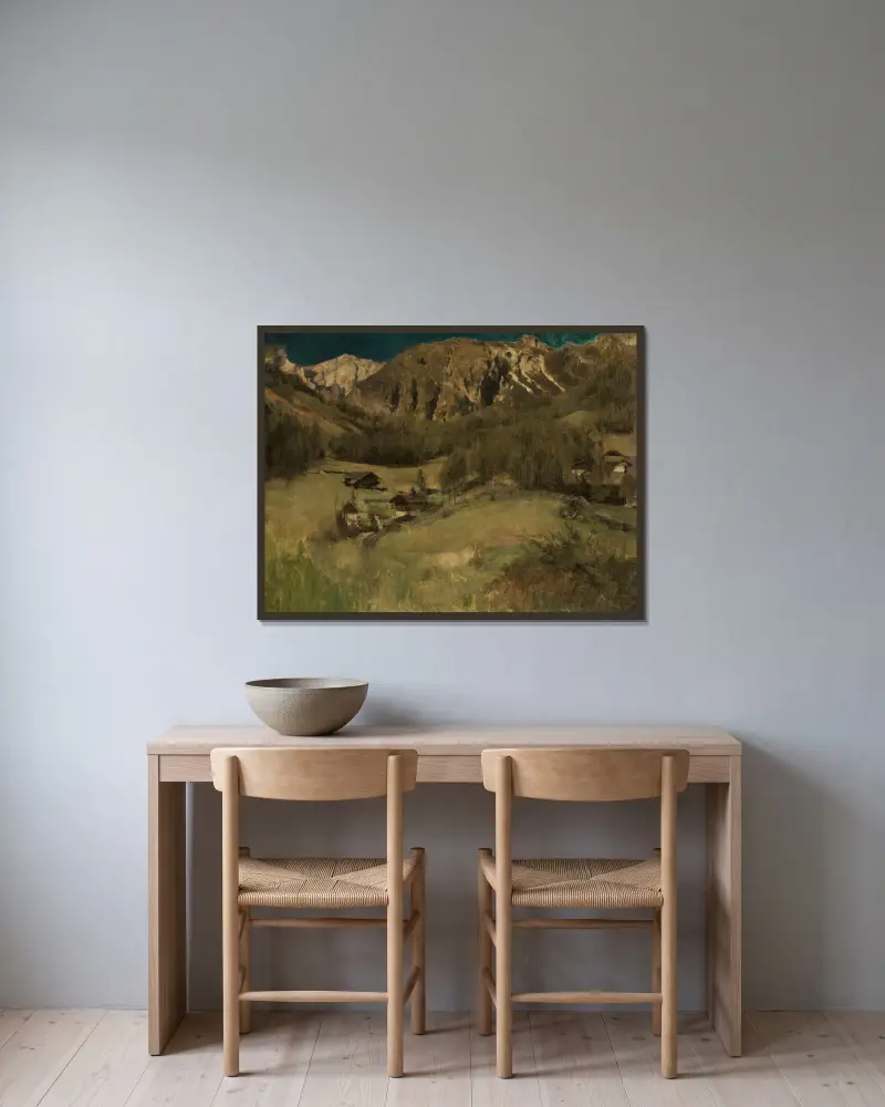 Landscape from Tyrol av Carl Schuch inramad på en vägg