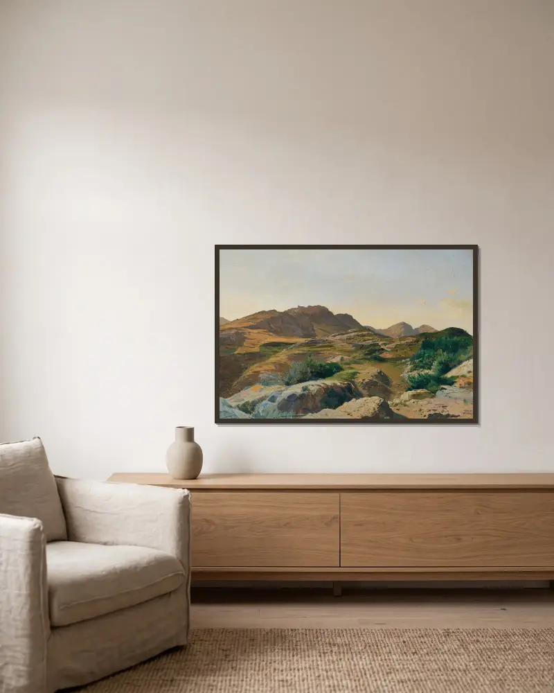 Landschaft im Sabinergebirge av Carl Schuch inramad på en vägg
