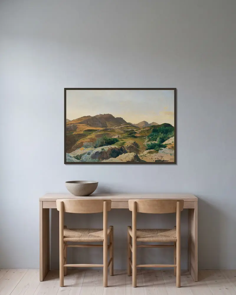 Landschaft im Sabinergebirge av Carl Schuch inramad på en vägg