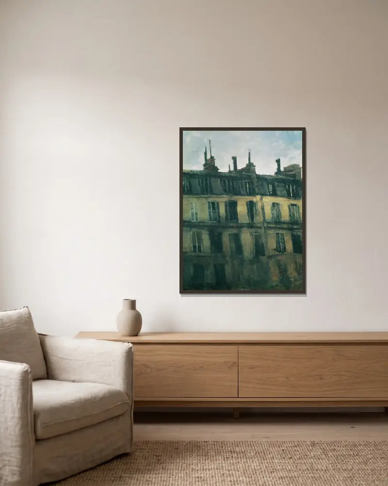 Pariser Häuser von Carl Schuch gerahmt an einer Wand