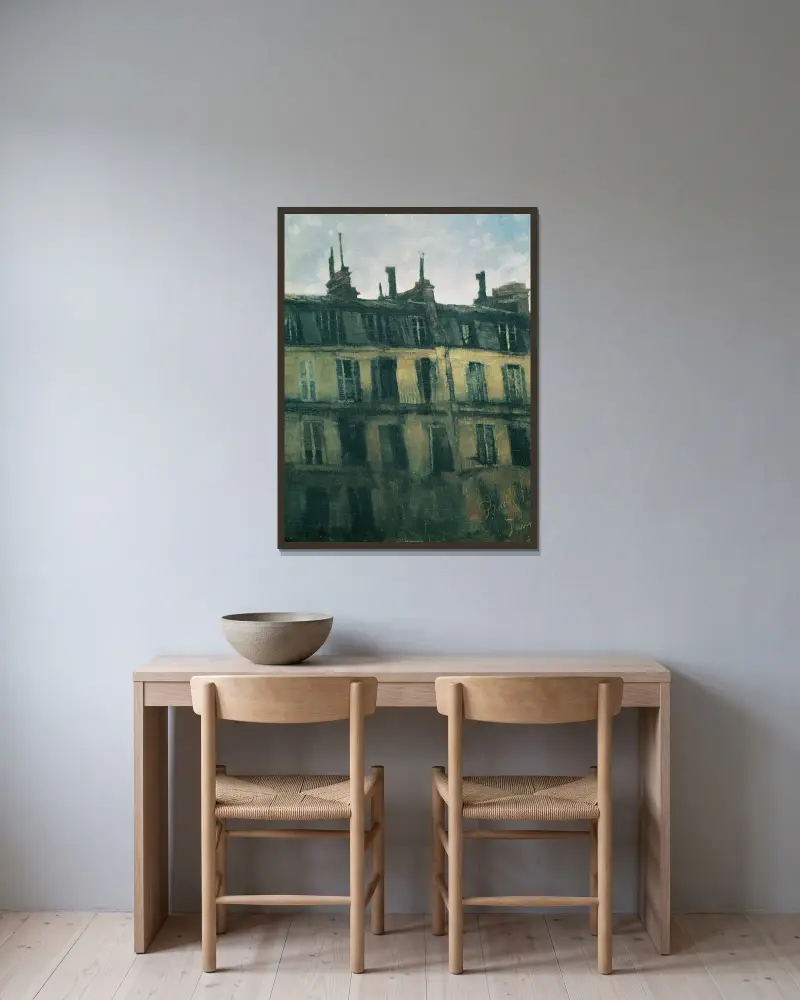 Pariser Häuser von Carl Schuch gerahmt an einer Wand