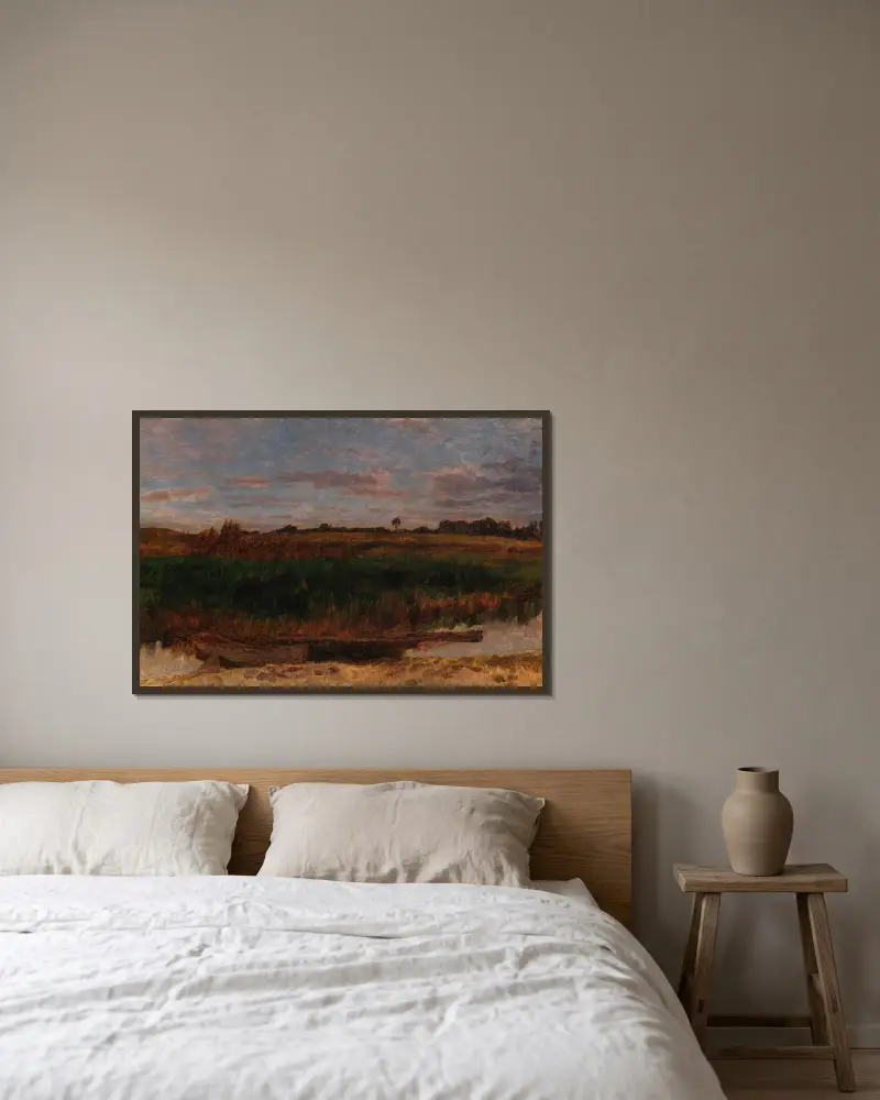 Schilffeld mit Kahn (Ferch am Schwielowsee) von Carl Schuch gerahmt an einer Wand