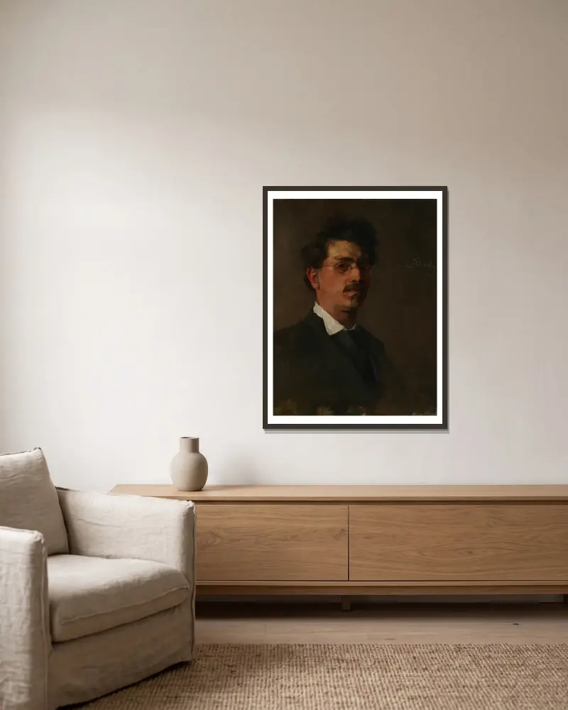 Selbstporträt von Carl Schuch gerahmt an einer Wand