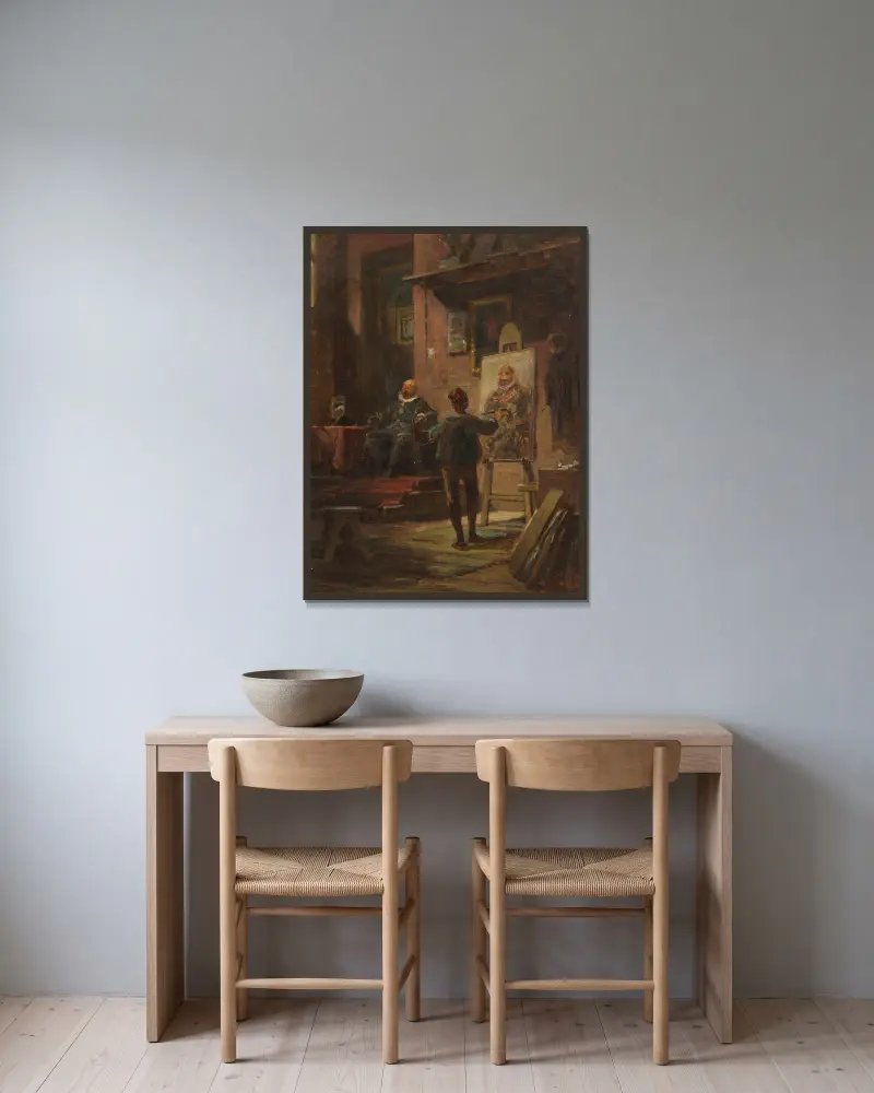 Maler ve svém ateliéru, Carl Spitzweg v rámu na stěně