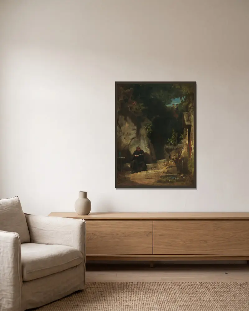 Poustevník s dívkou, Carl Spitzweg v rámu na stěně