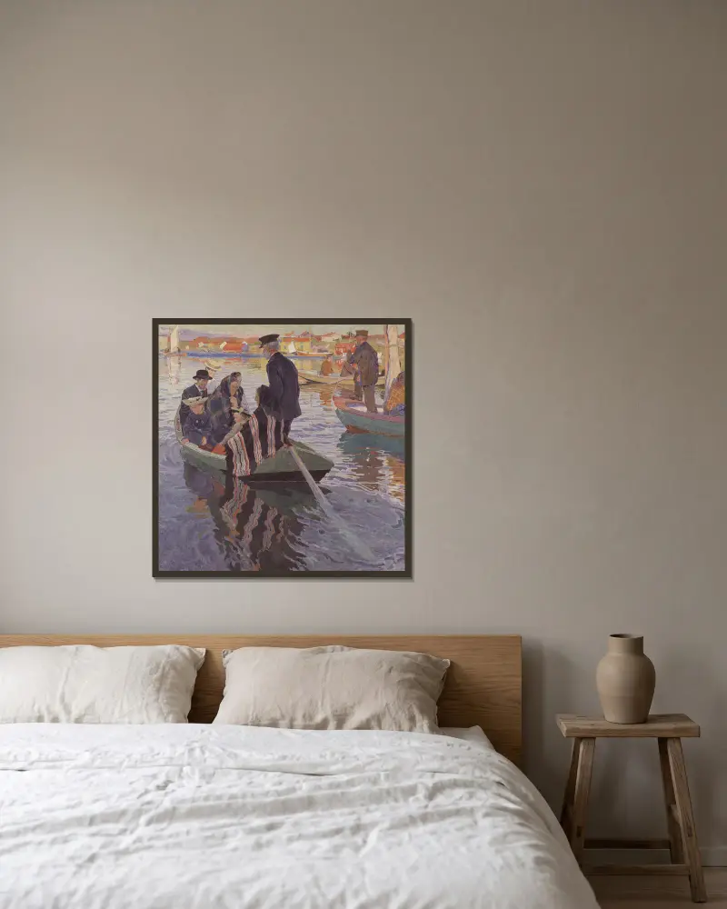 Kirchenbesucher im Boot von Carl Wilhelmson gerahmt an einer Wand