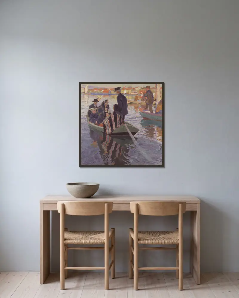 Kirchenbesucher im Boot von Carl Wilhelmson gerahmt an einer Wand