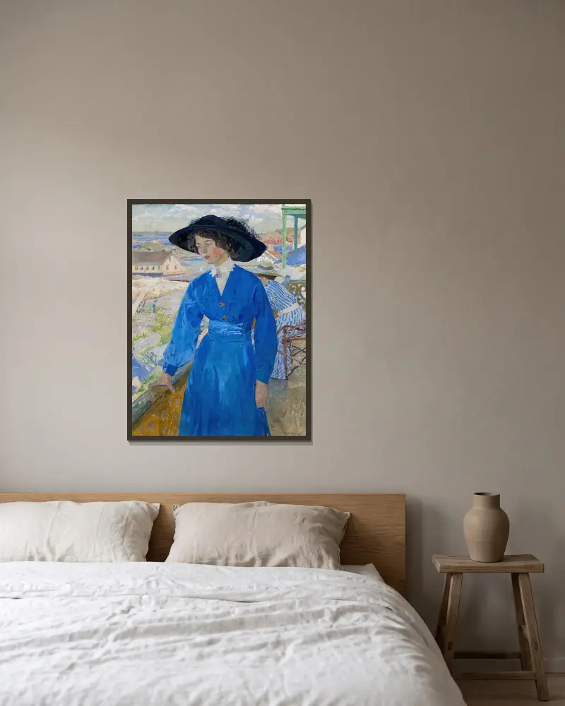 Mädchen in Blau, 1910 von Carl Wilhelmson gerahmt an einer Wand