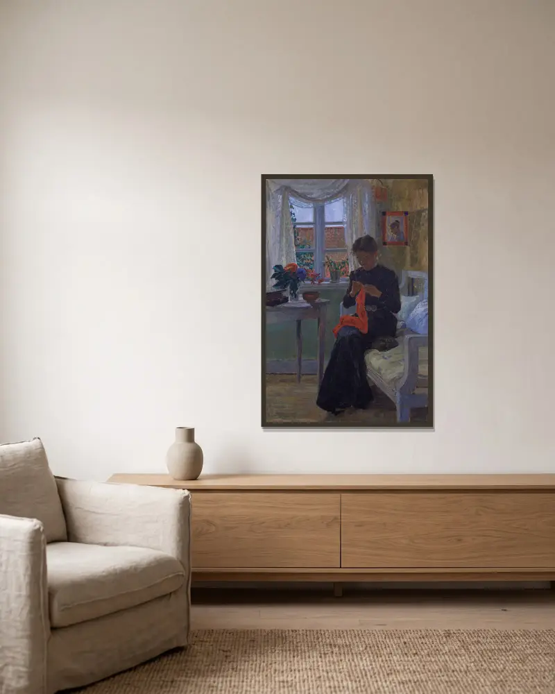 Interieur aus Bohuslän von Carl Wilhelmson gerahmt an einer Wand